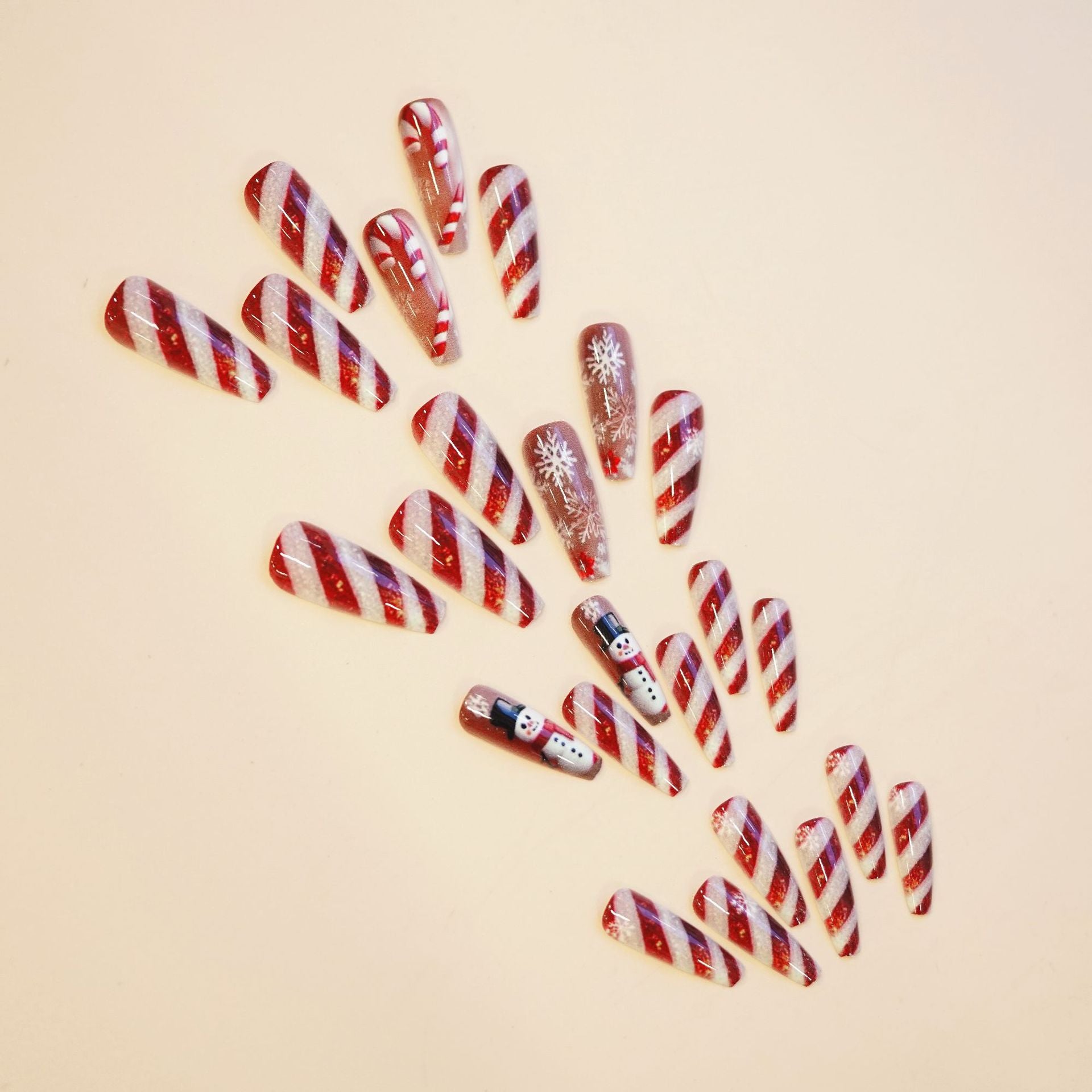 Wholesale red and white striped false nails long T wearable nail stickers